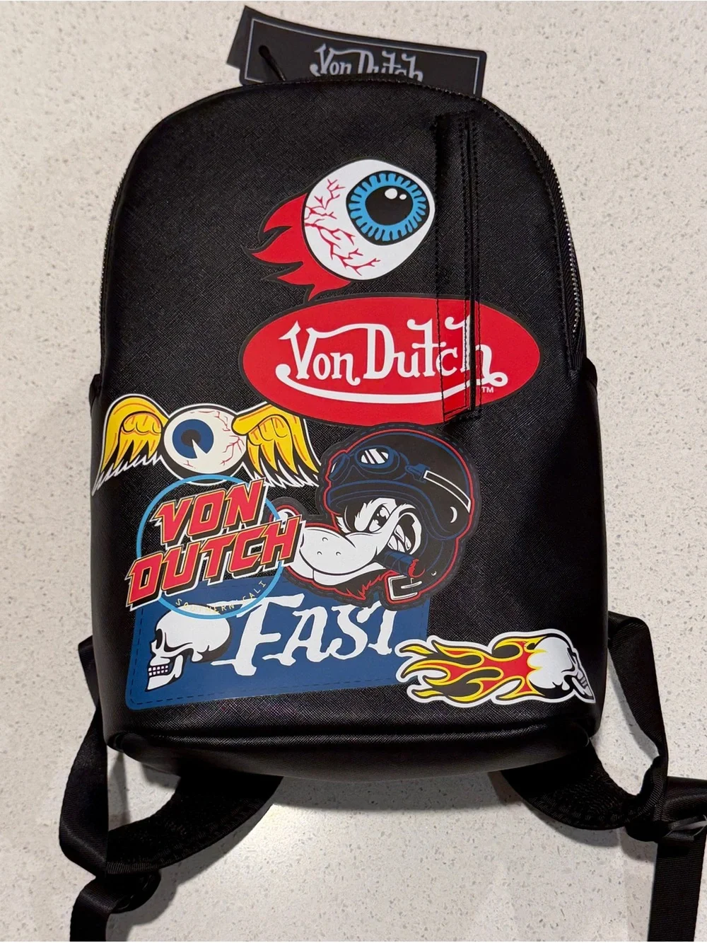 Von Dutch Black w/Multi-Flying Eye Print Medium Backpack ~ NWT